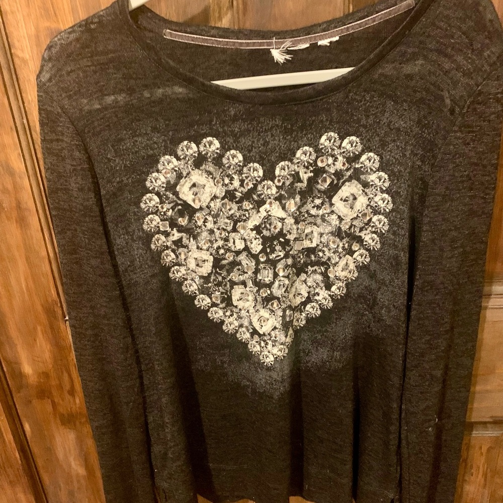 Heart Patterned Black Long Sleeve Top